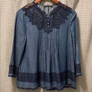 Holding Horses Indigo Lace-Trimmed Top